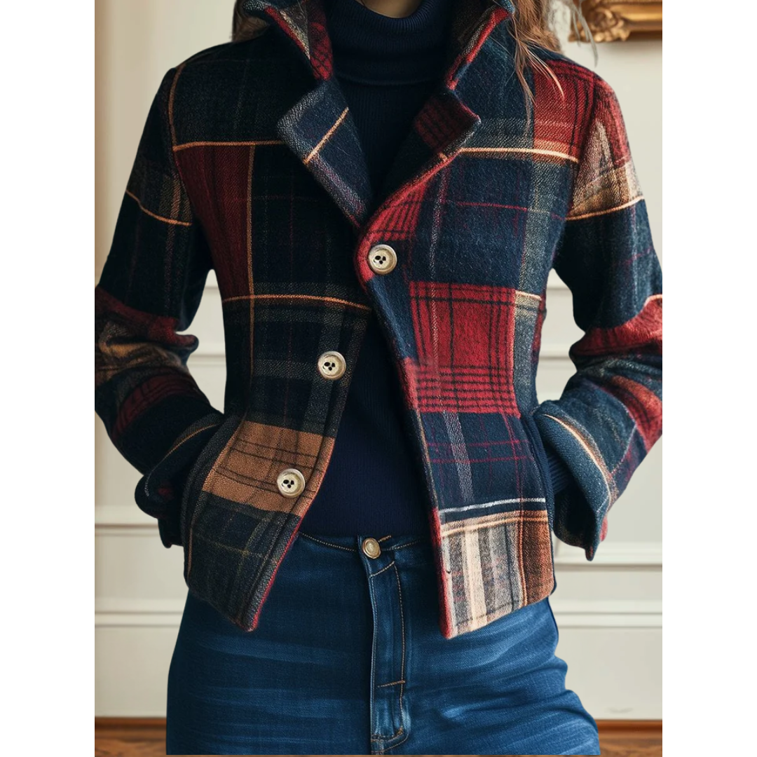 Noelle - Vintage Plaid Button-Up Jacket