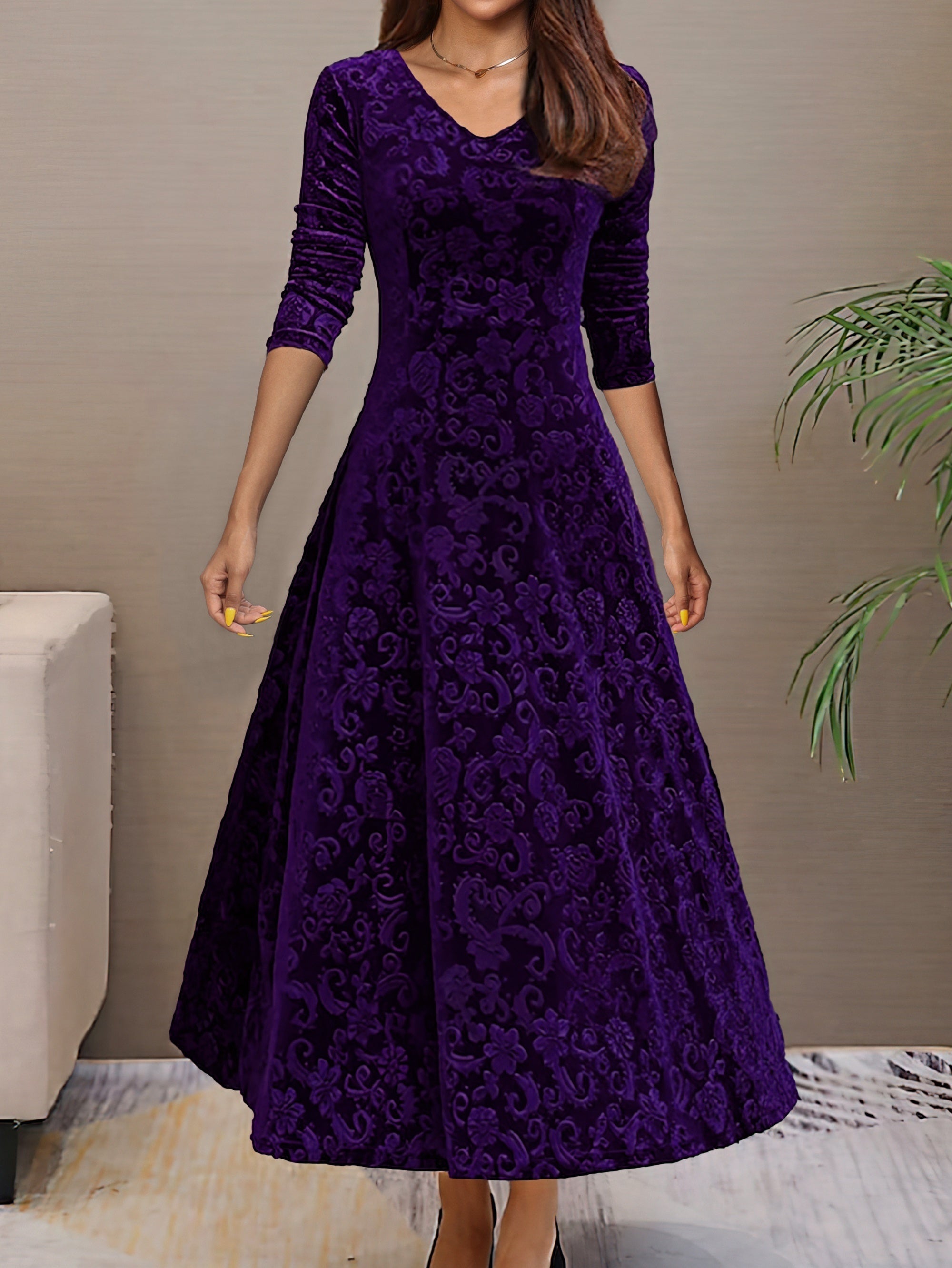 Denise | Elegant Velvet Party Dress with V-Neckline