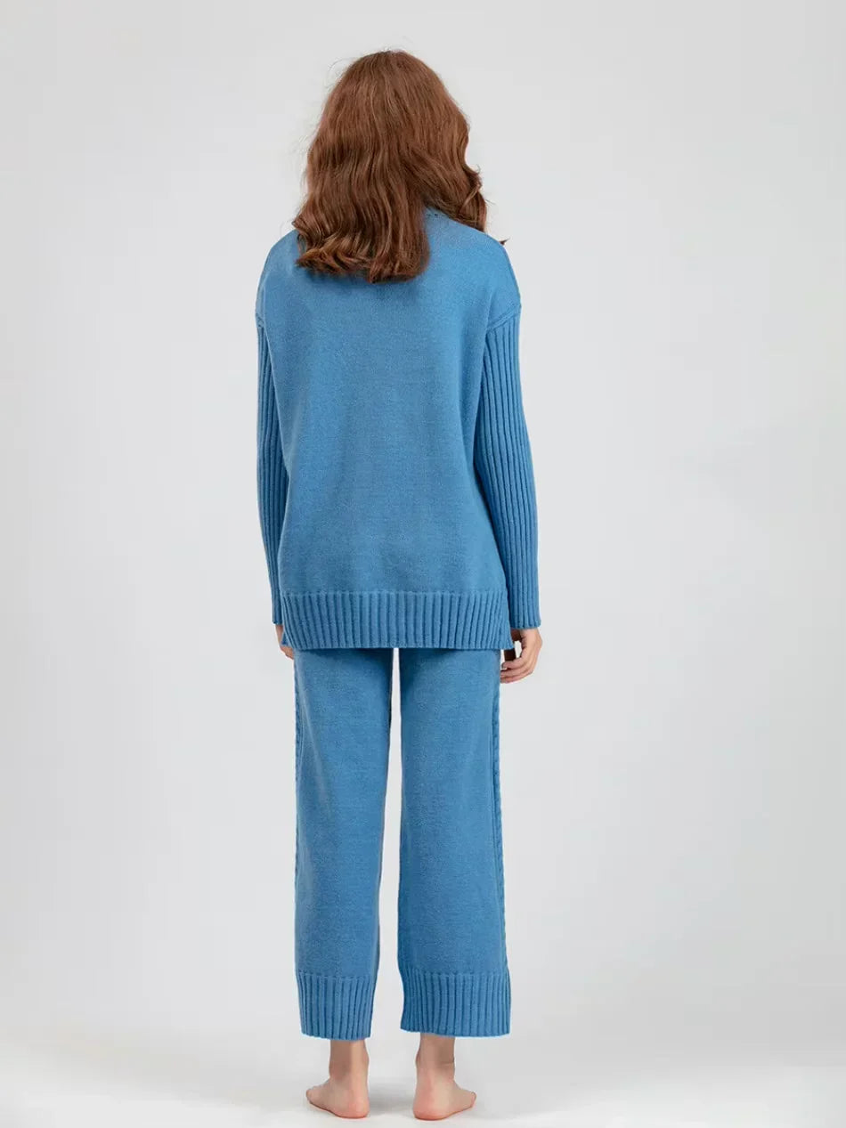 Scarlett | Chic High-Neck Knit Sweater & Loose Pants Set