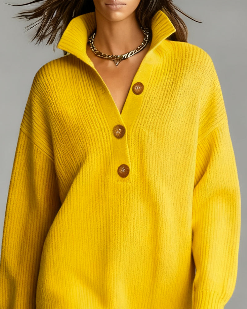 Elegant Three-Button Sweater with Collar