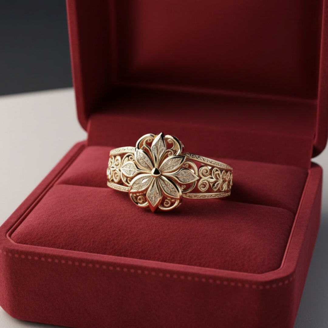 Vintage Flower Zirconia Gold Ring