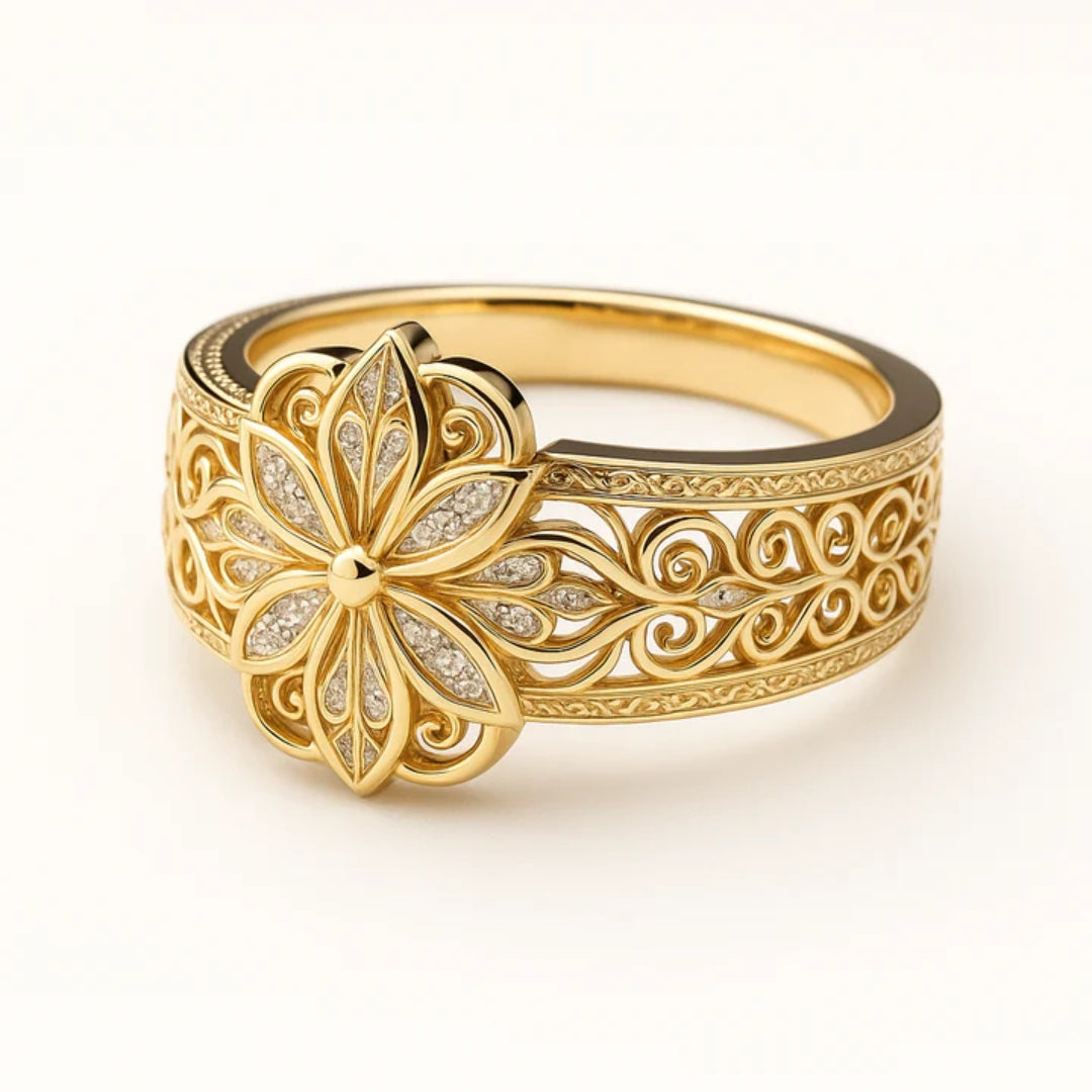 Vintage Flower Zirconia Gold Ring