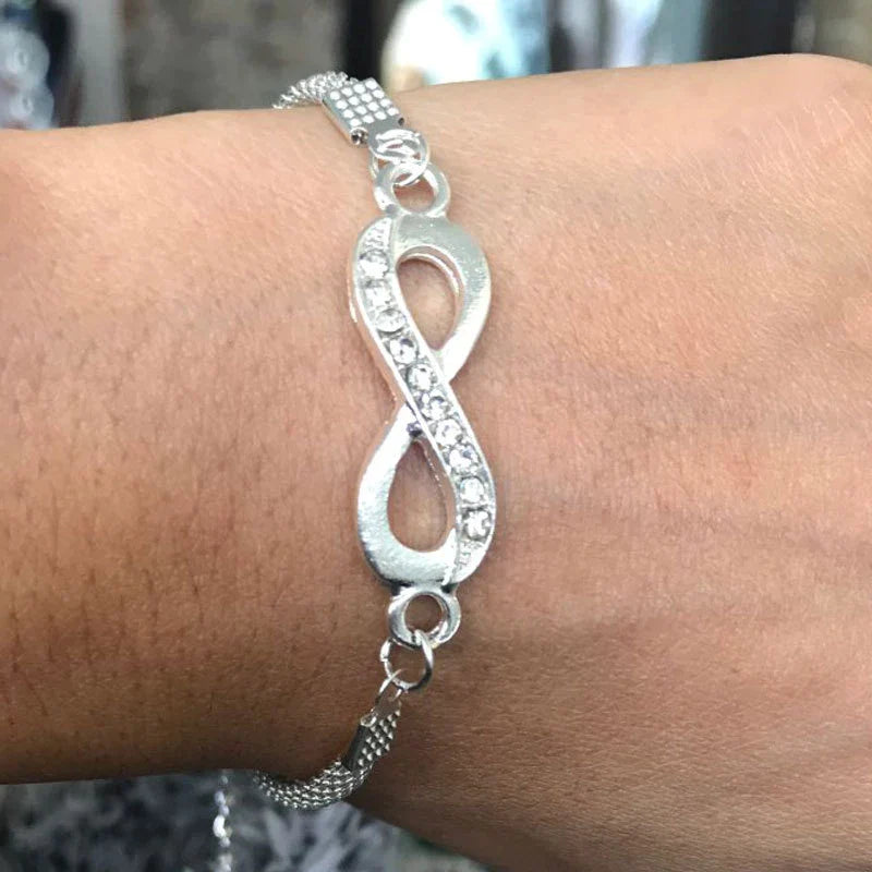 Adjustable Infinity Bracelet with Zircons in Sterling Silver