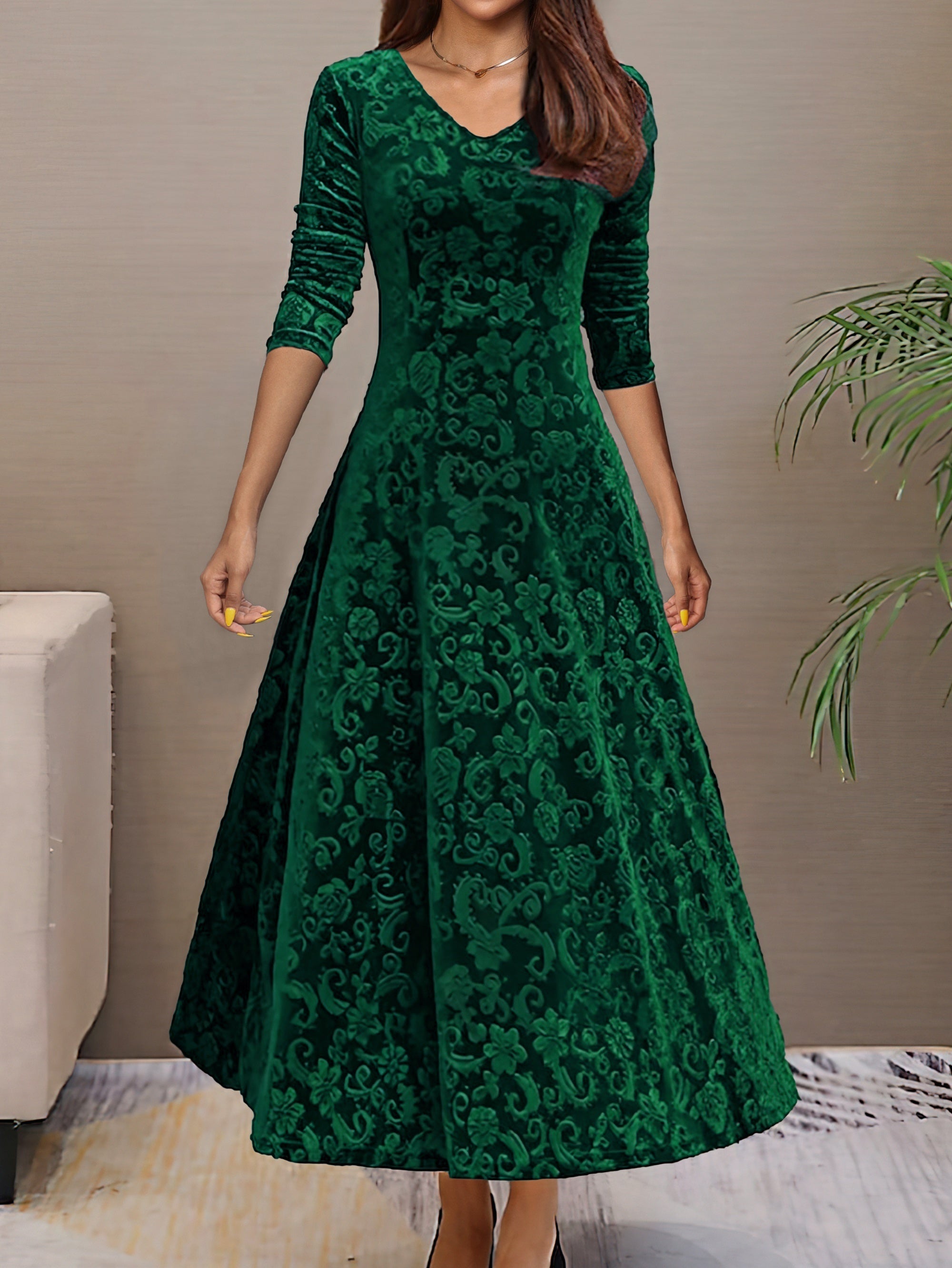 Denise | Elegant Velvet Party Dress with V-Neckline