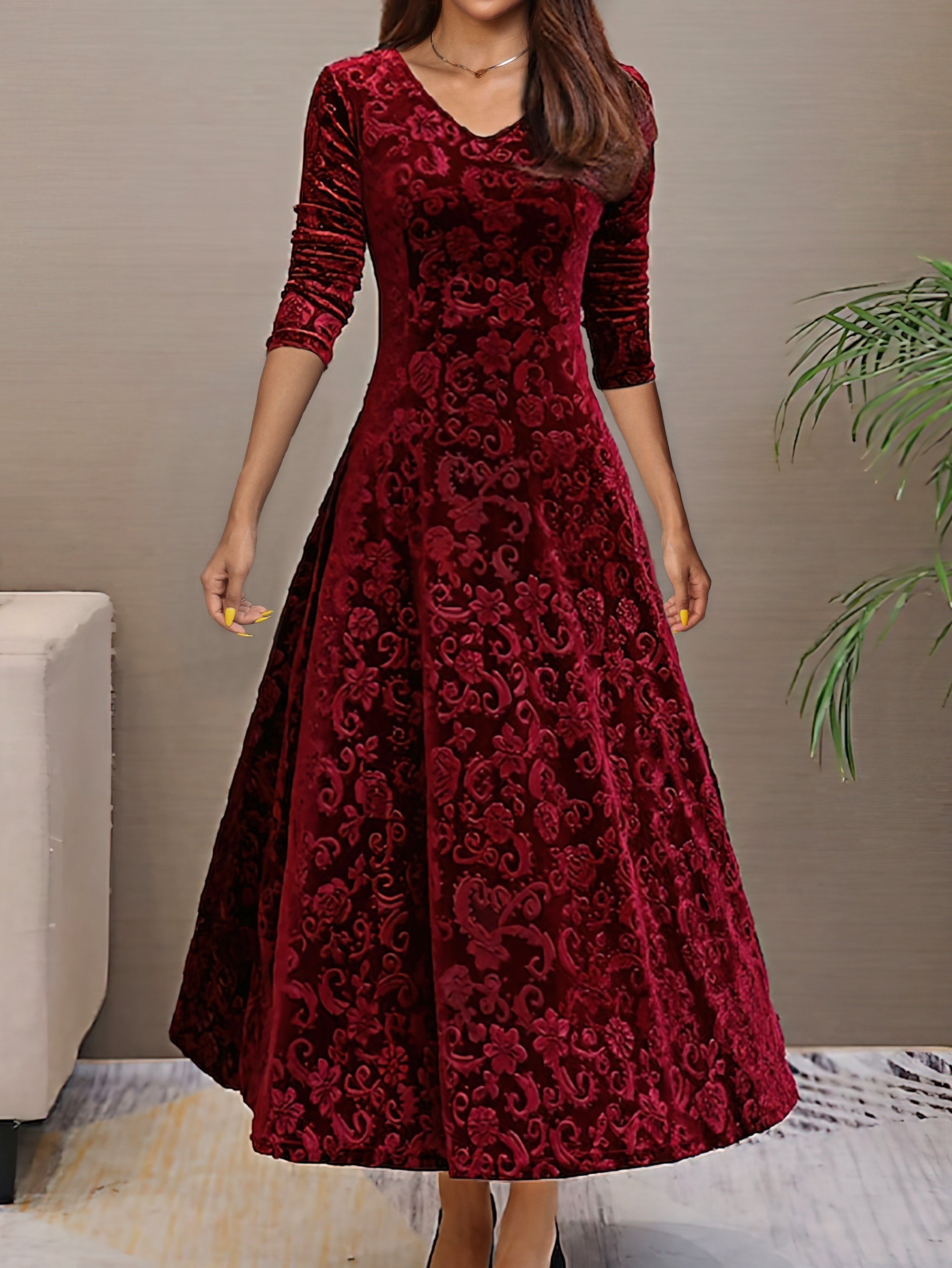 Denise | Elegant Velvet Party Dress with V-Neckline