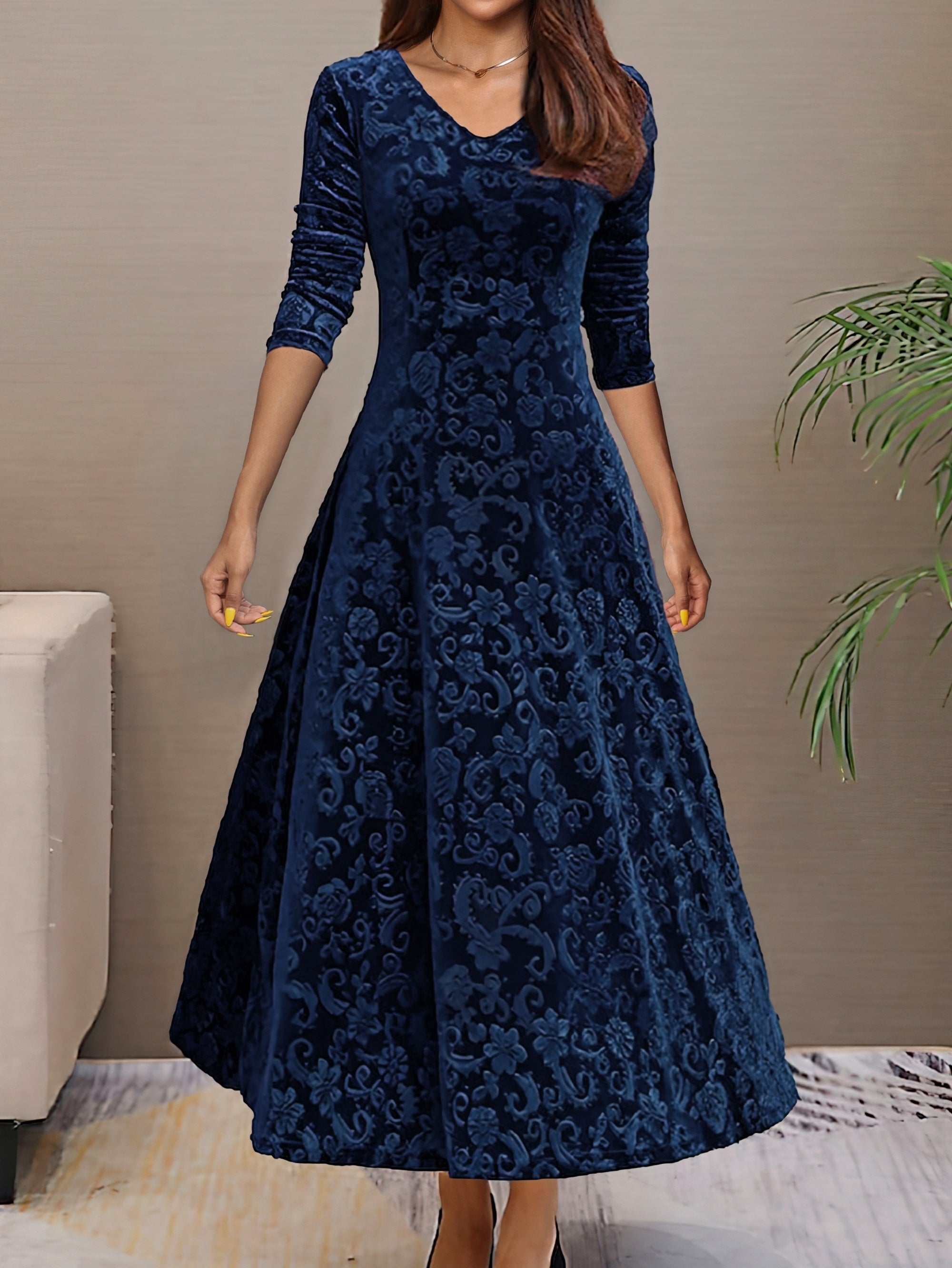 Denise | Elegant Velvet Party Dress with V-Neckline