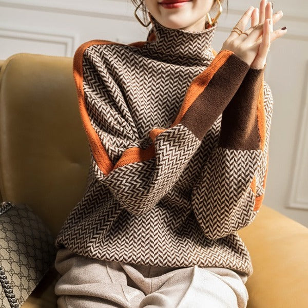 Marieke | Turtleneck Sweater with Bold Contrasting Stripes