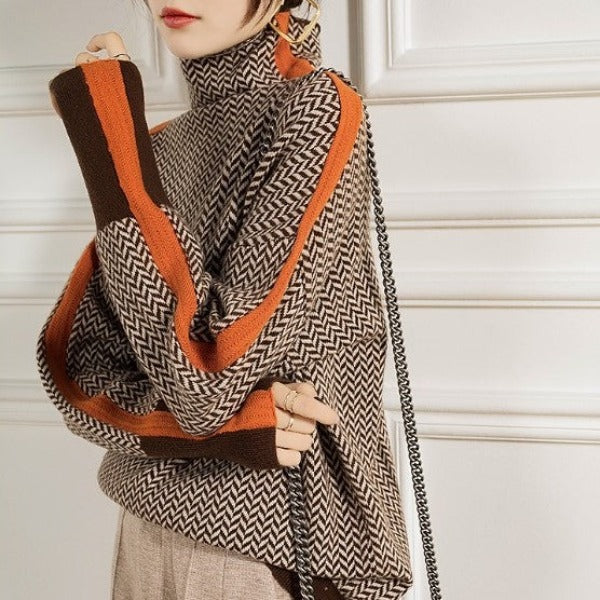 Marieke | Turtleneck Sweater with Bold Contrasting Stripes