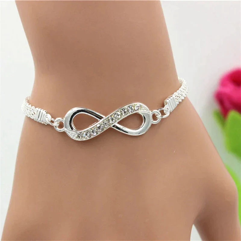 Adjustable Infinity Bracelet with Zircons in Sterling Silver